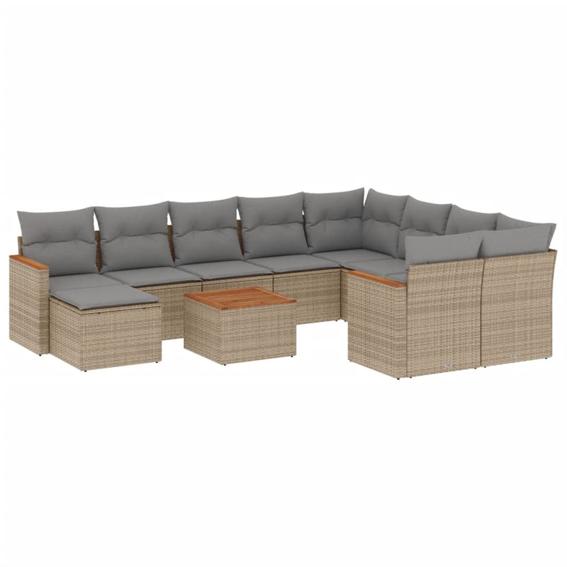 11-delige Loungeset met kussens poly rattan gemengd beige
