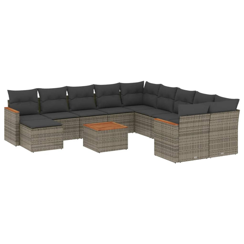 12-delige Loungeset met kussens poly rattan grijs