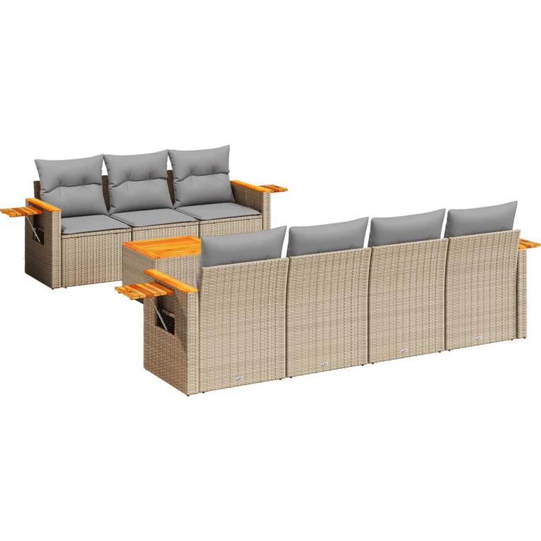 8-delige Loungeset met kussens poly rattan beige