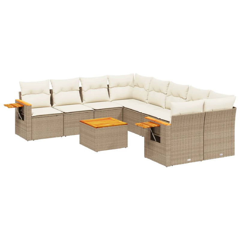 9-delige Loungeset met kussens poly rattan beige