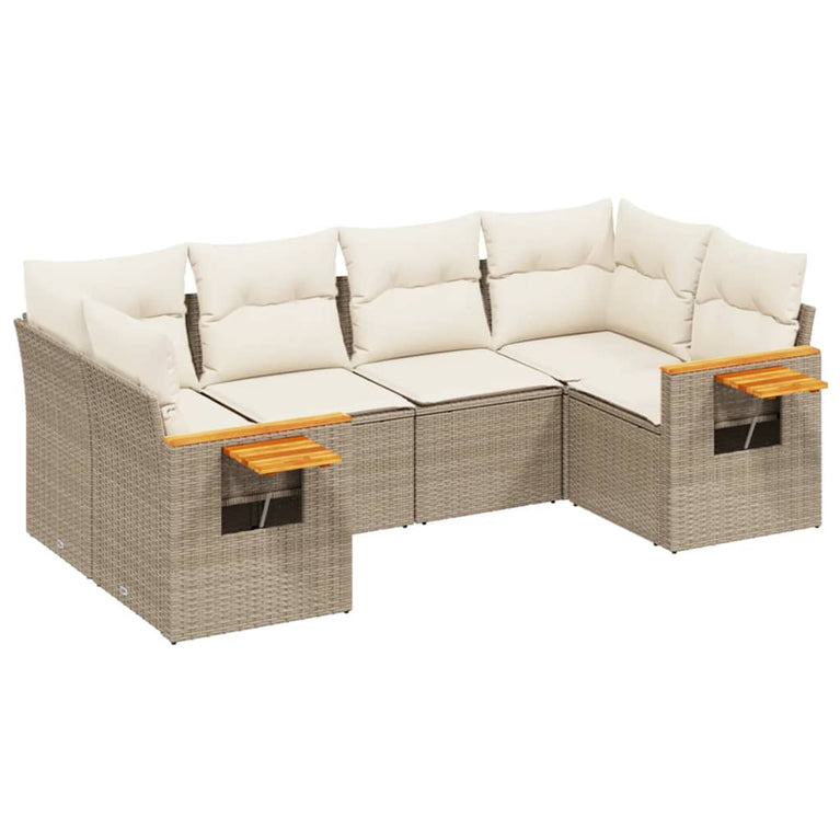 6-delige Loungeset met kussens poly rattan beige