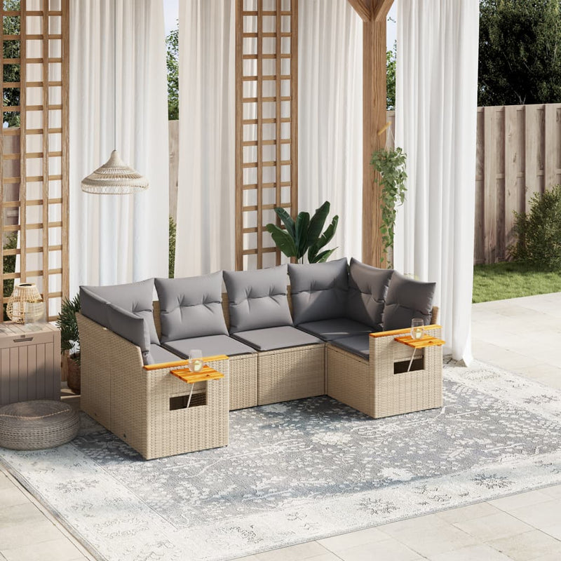 6-delige Loungeset met kussens poly rattan beige
