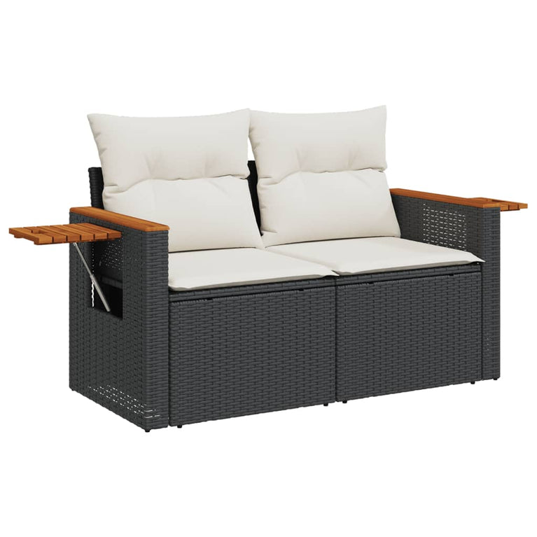 9-delige Loungeset met kussens poly rattan zwart