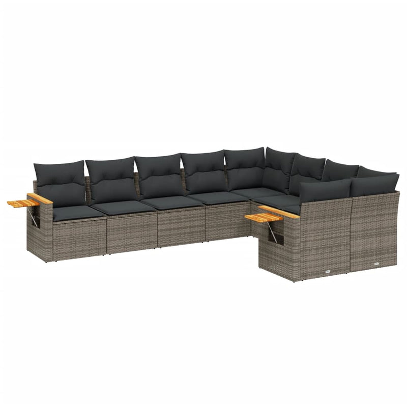 9-delige Loungeset met kussens poly rattan grijs
