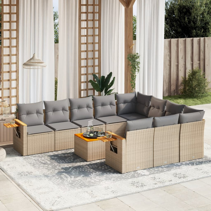 11-delige Tuinset met kussens poly rattan beige