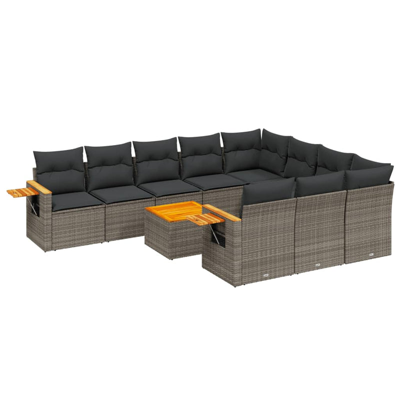 11-delige Loungeset met kussens poly rattan grijs
