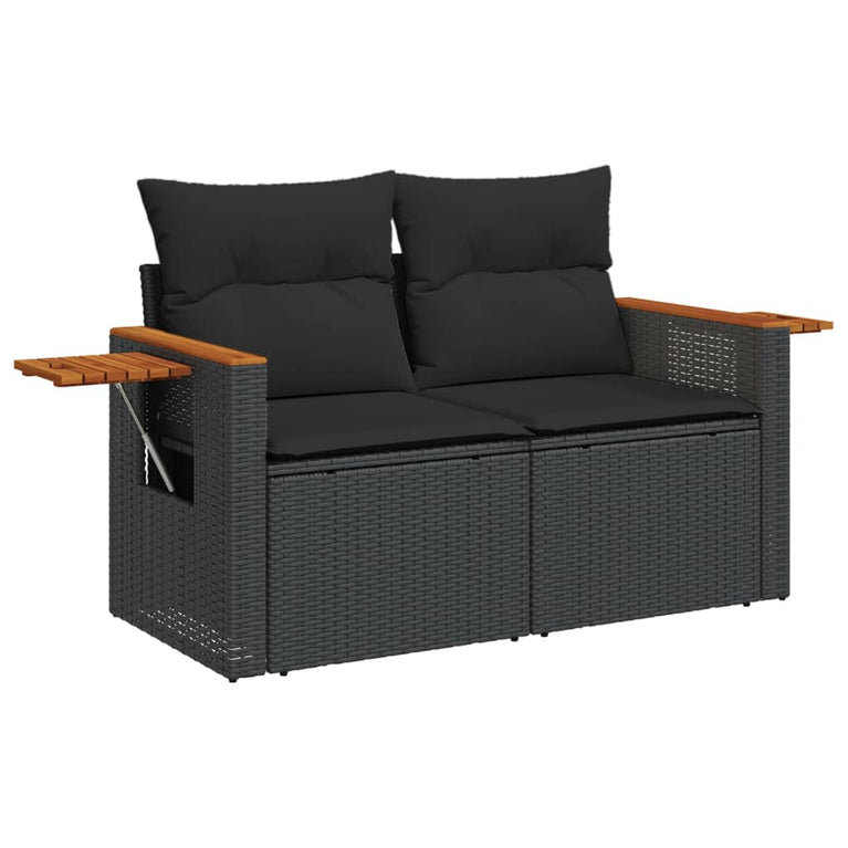 10-delige Loungeset met kussens poly rattan zwart