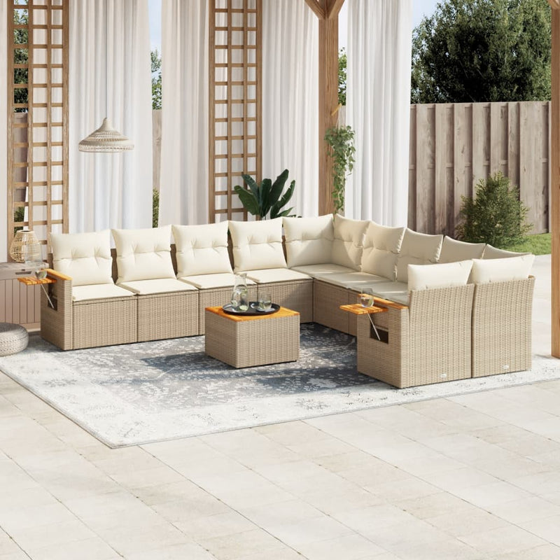 11-delige Tuinset met kussens poly rattan beige
