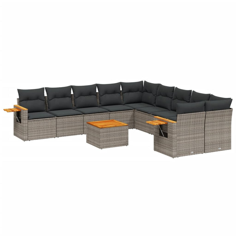 11-delige Loungeset met kussens poly rattan grijs