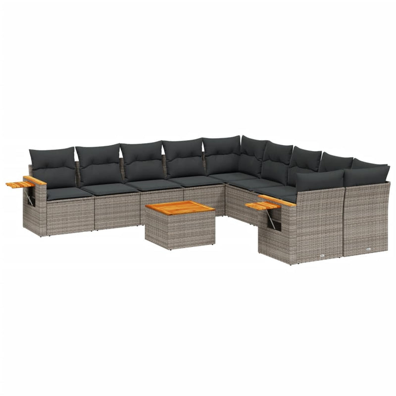 11-delige Loungeset met kussens poly rattan grijs