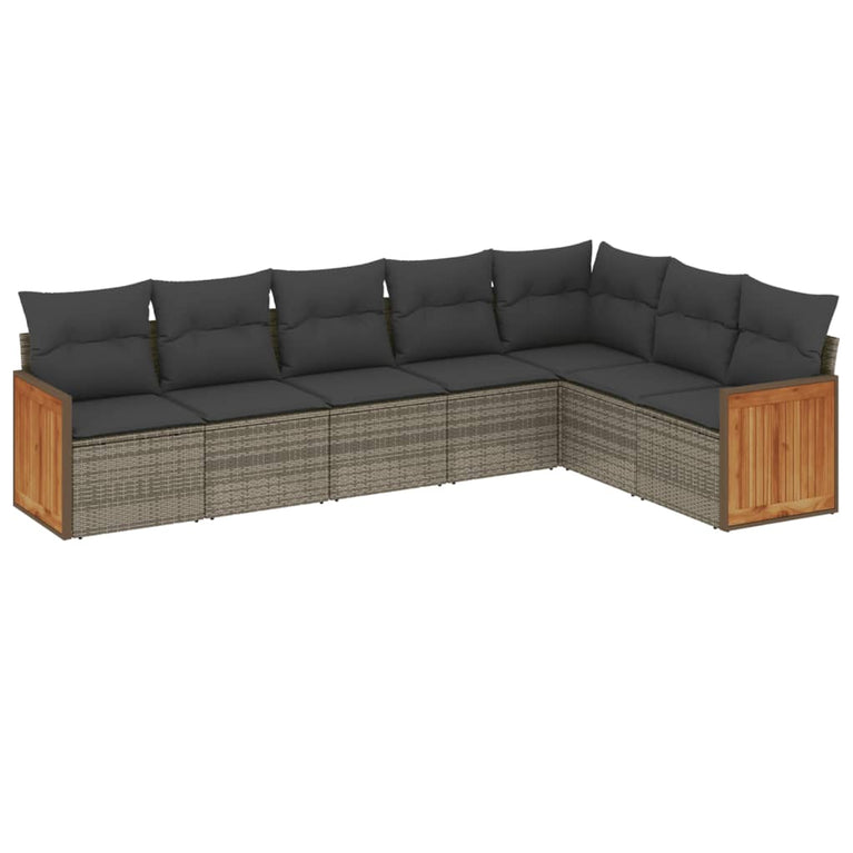 7-delige Loungeset met kussens poly rattan grijs