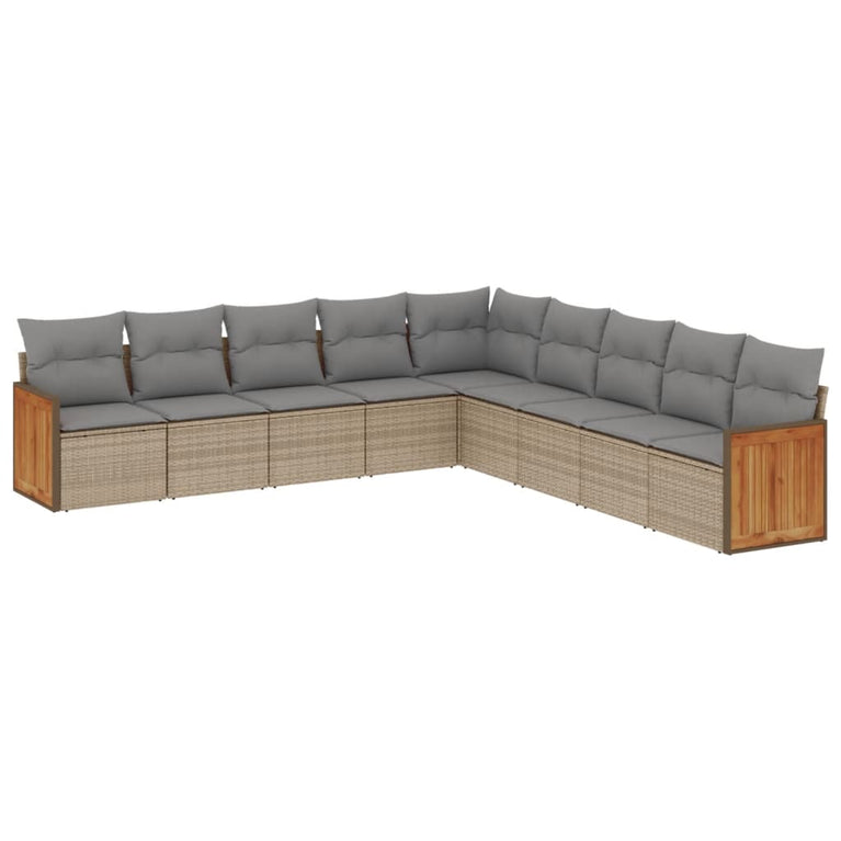 9-delige Loungeset met kussens poly rattan beige