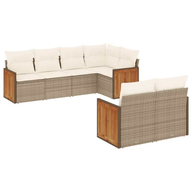 7-delige Loungeset met kussens poly rattan beige