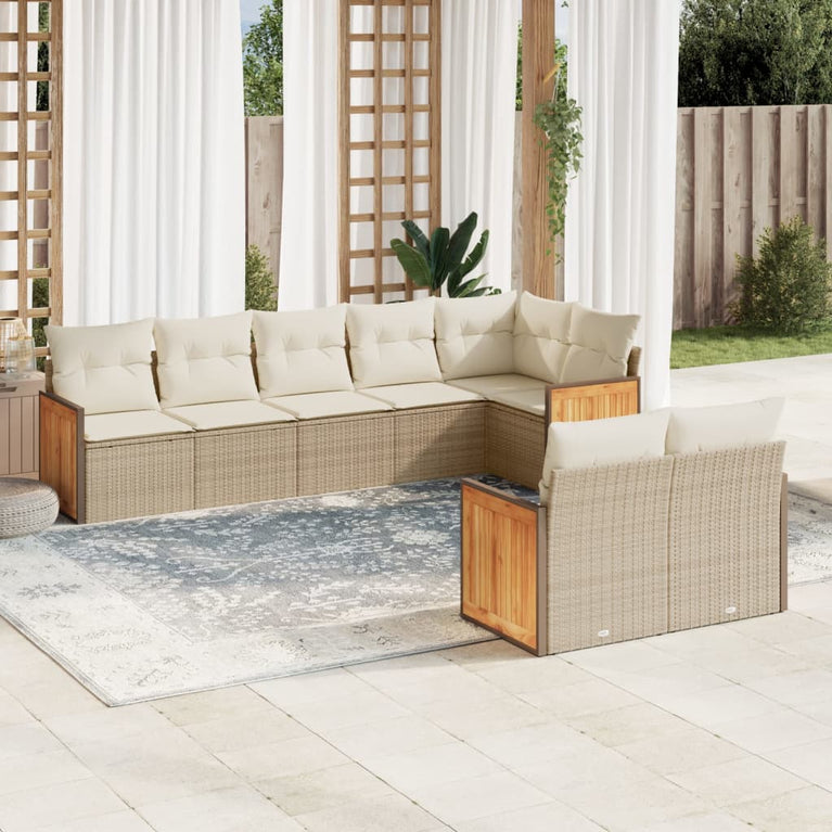 8-delige Loungeset met kussens poly rattan beige
