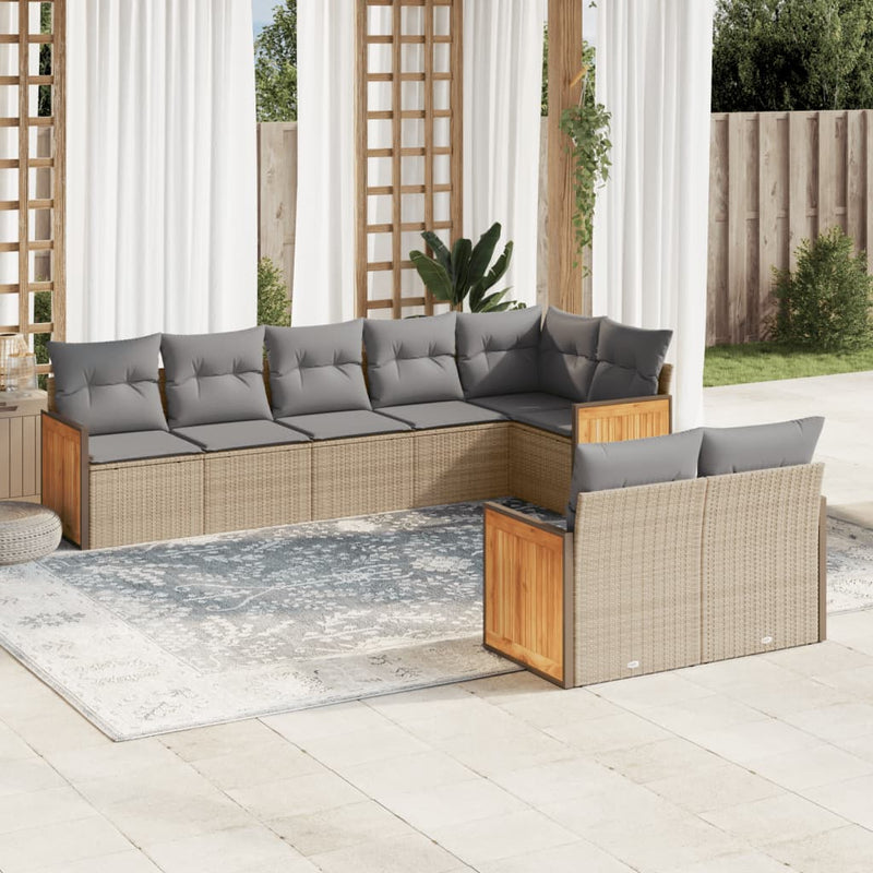 8-delige Loungeset met kussens poly rattan beige