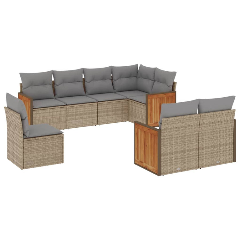 8-delige Loungeset met kussens poly rattan beige