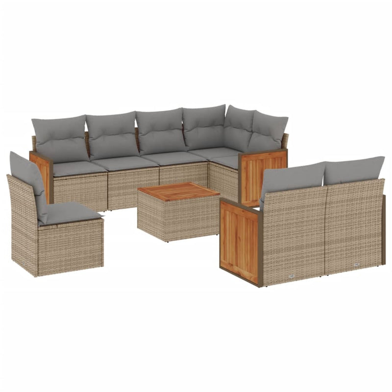 9-delige Loungeset met kussens poly rattan beige