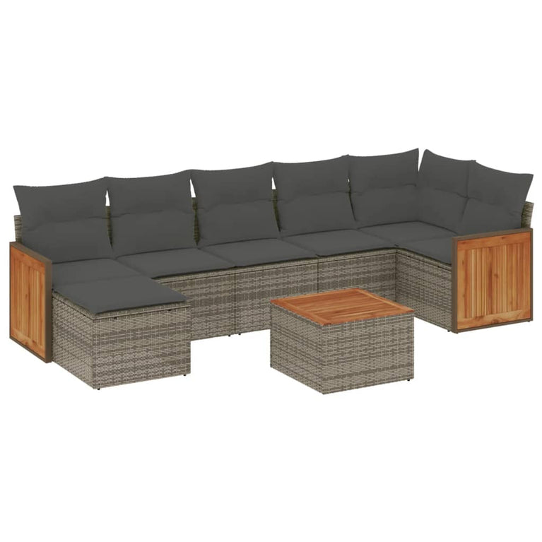 8-delige Loungeset met kussens poly rattan grijs