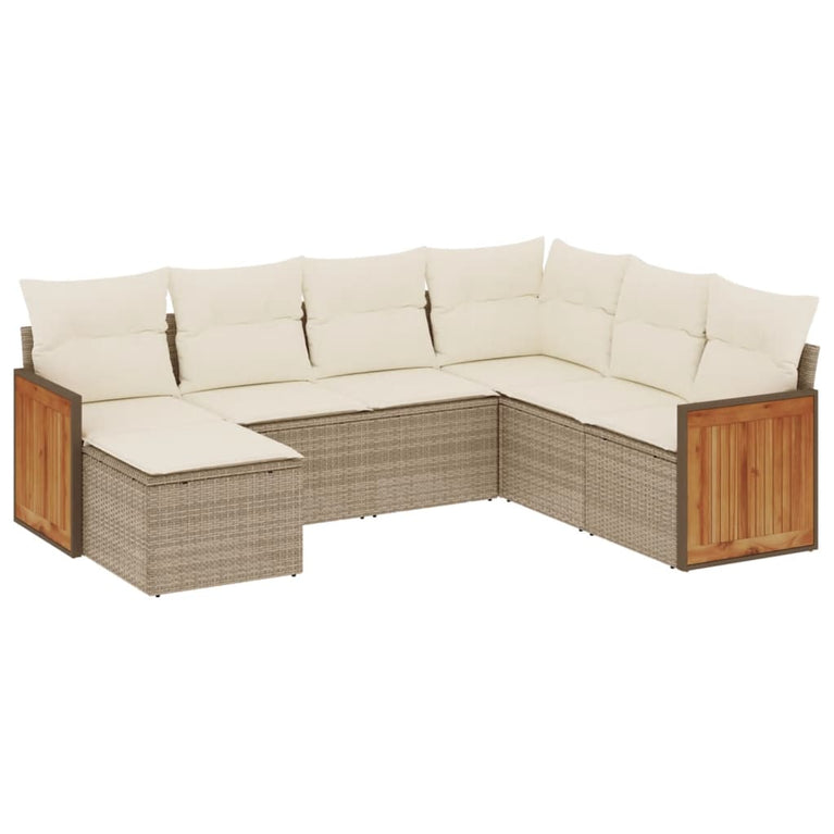 7-delige Loungeset met kussens poly rattan beige