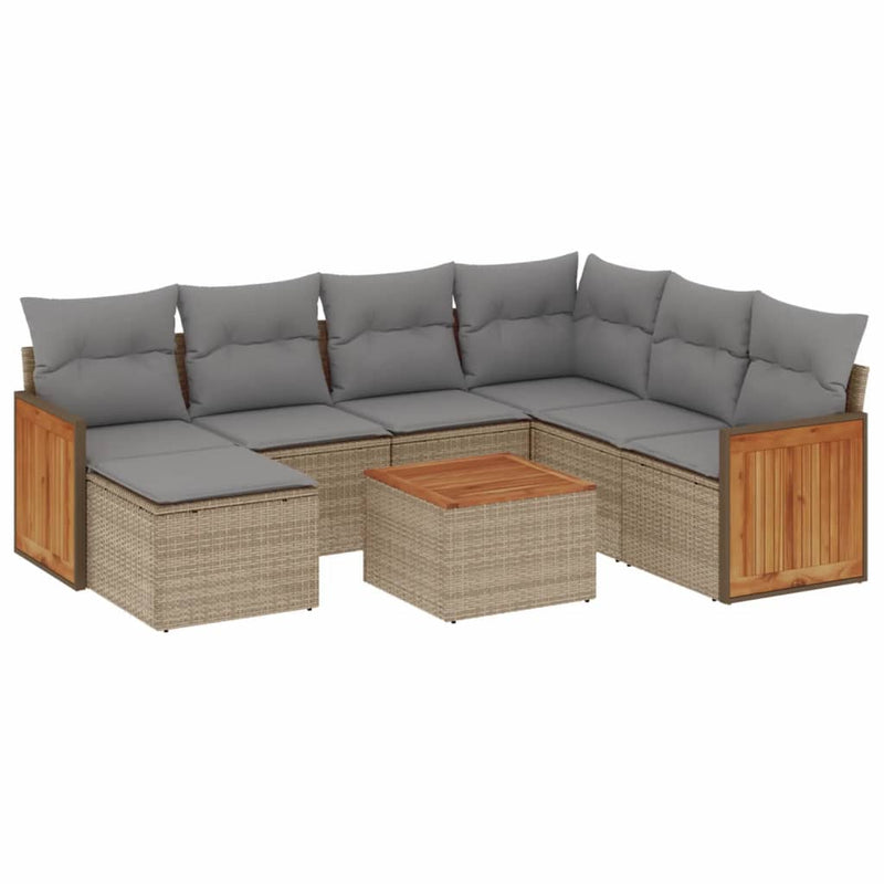 8-delige Loungeset met kussens poly rattan beige