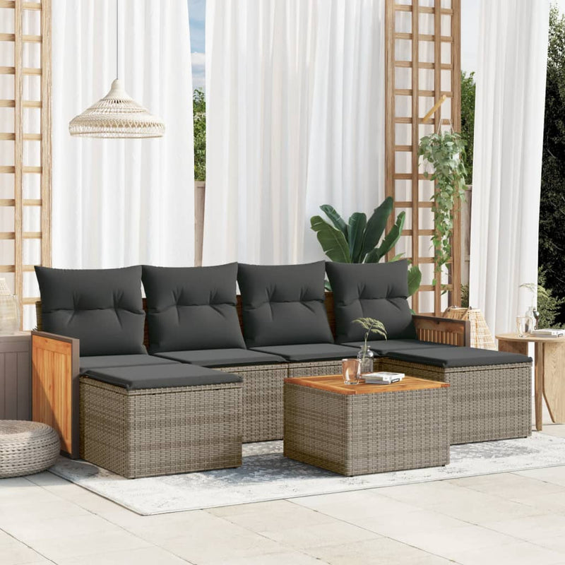 7-delige Loungeset met kussens poly rattan grijs