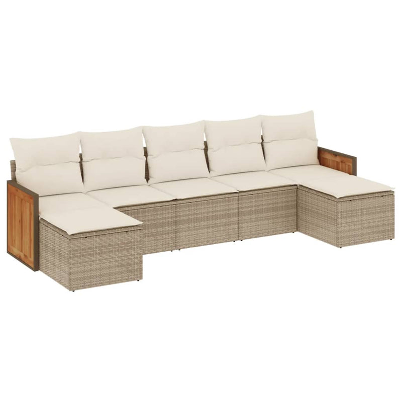 7-delige Loungeset met kussens poly rattan beige