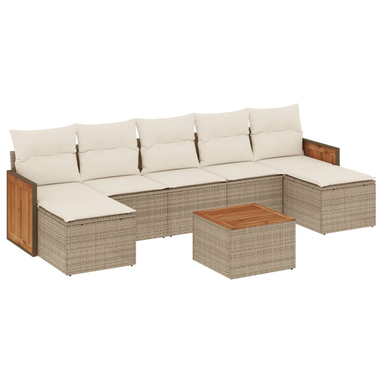8-delige Loungeset met kussens poly rattan beige