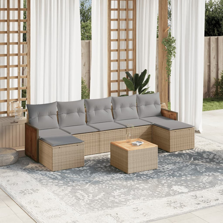8-delige Loungeset met kussens poly rattan beige