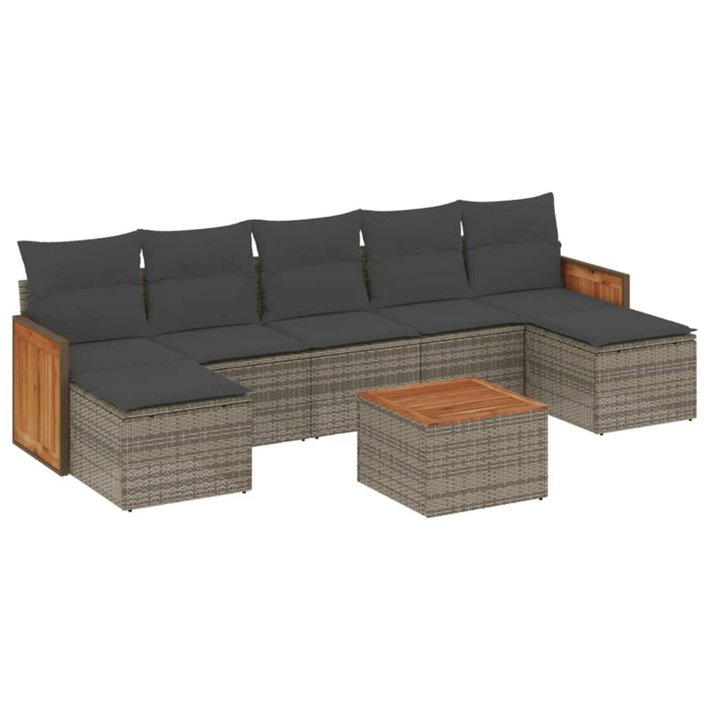 8-delige Loungeset met kussens poly rattan grijs