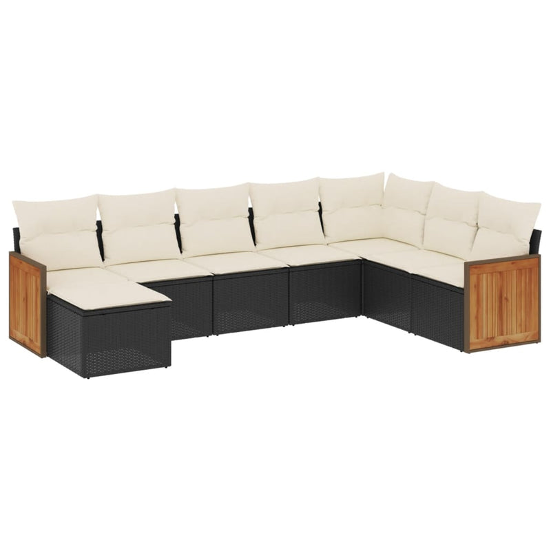 8-delige Loungeset met kussens poly rattan zwart