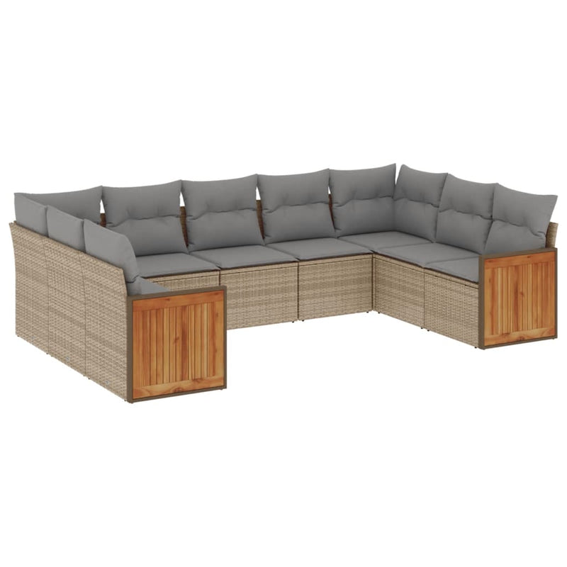 9-delige Loungeset met kussens poly rattan beige
