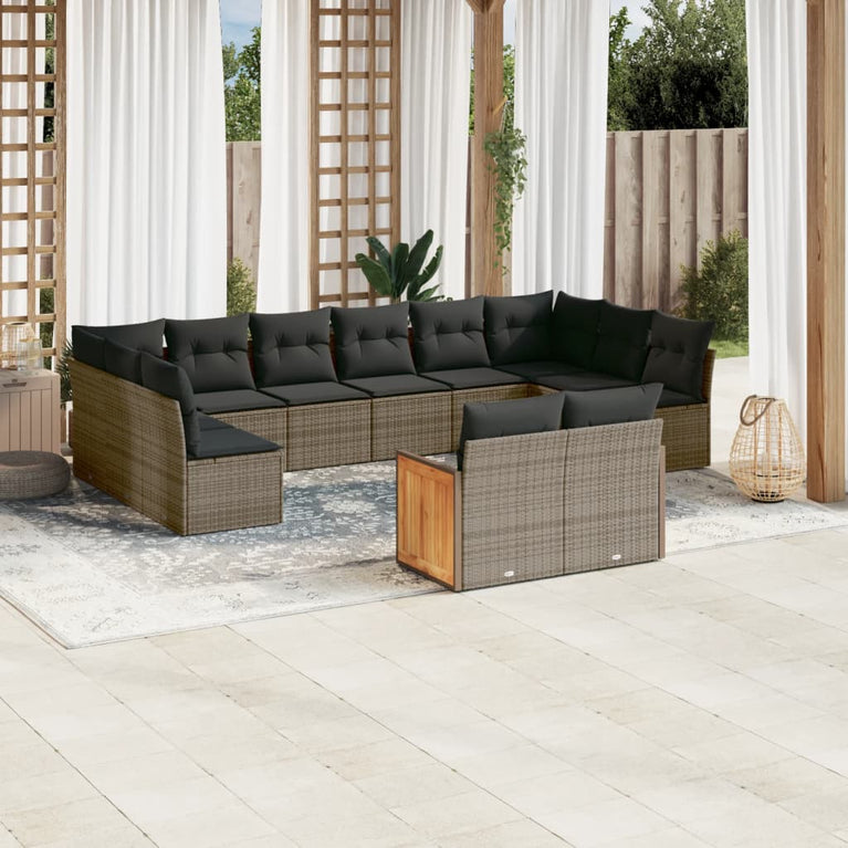 11-delige Loungeset met kussens poly rattan grijs