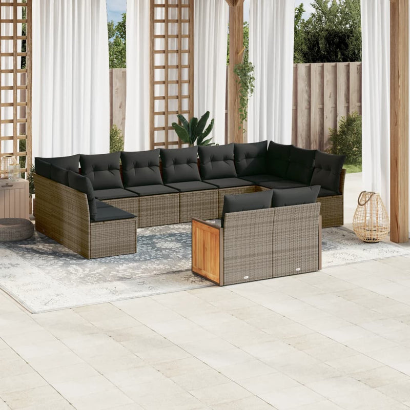 11-delige Loungeset met kussens poly rattan grijs