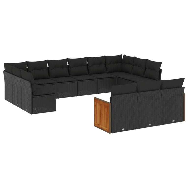 13-delige Loungeset met kussens poly rattan zwart