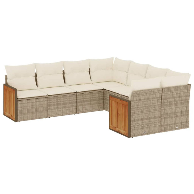 8-delige Loungeset met kussens poly rattan beige