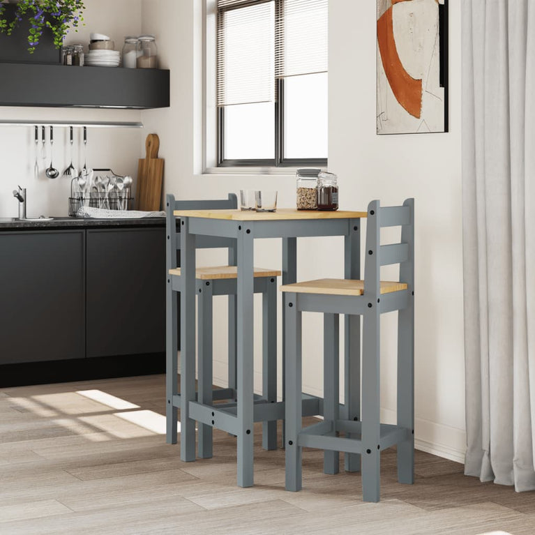 3-delige Barset massief grenenhout grijs