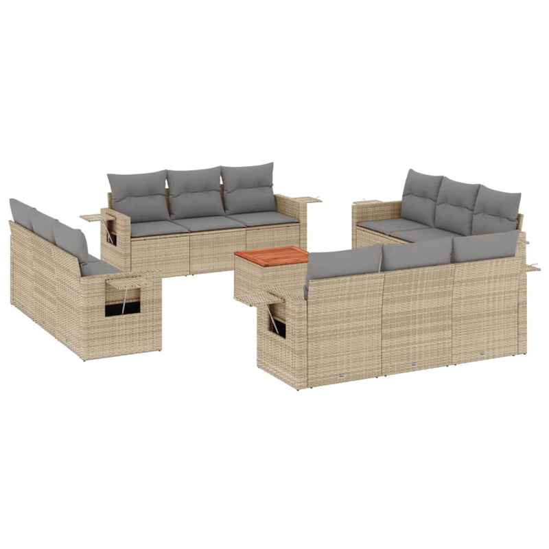 13-delige Loungeset met kussens poly rattan beige