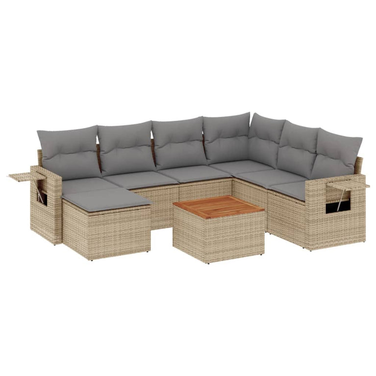 8-delige Loungeset met kussens poly rattan beige