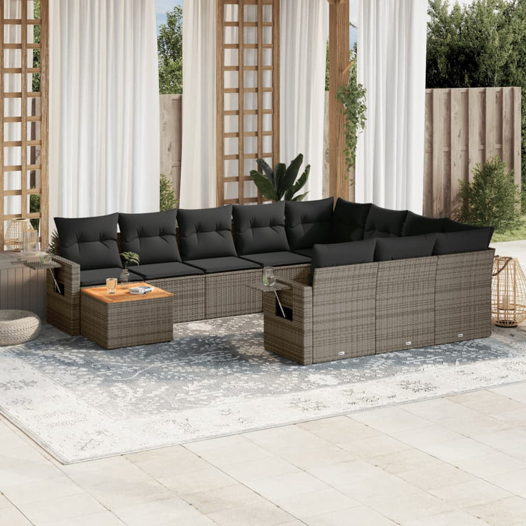 11-delige Loungeset met kussens poly rattan grijs