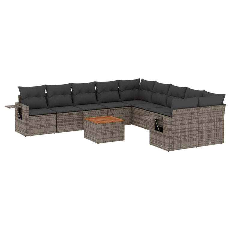 11-delige Loungeset met kussens poly rattan grijs