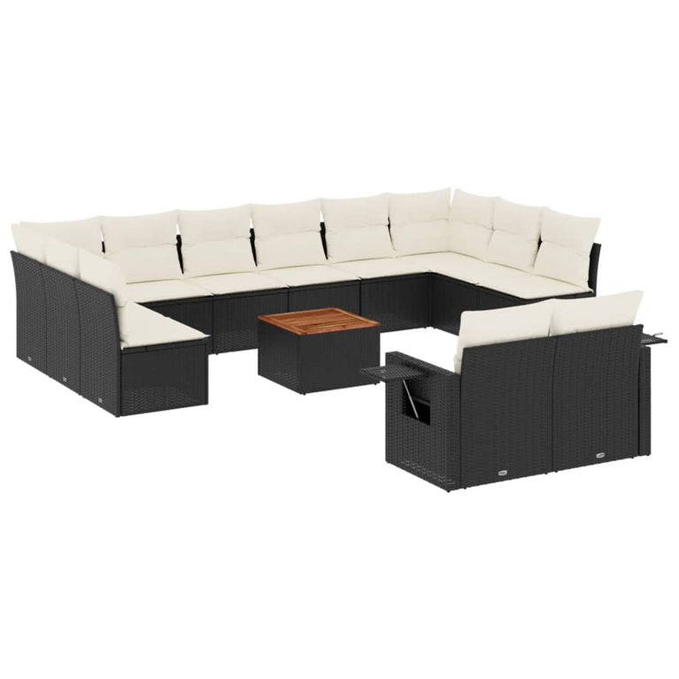 13-delige Loungeset met kussens poly rattan zwart