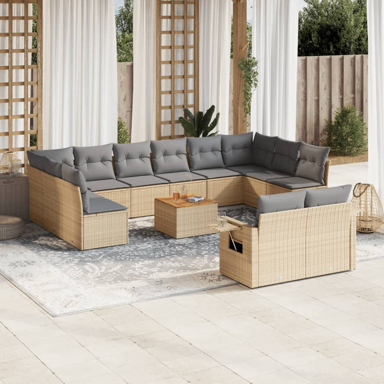 13-delige Loungeset met kussens poly rattan beige