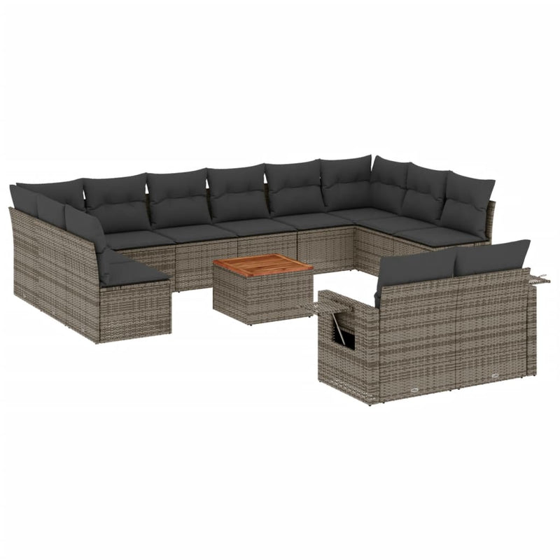 13-delige Loungeset met kussens poly rattan grijs