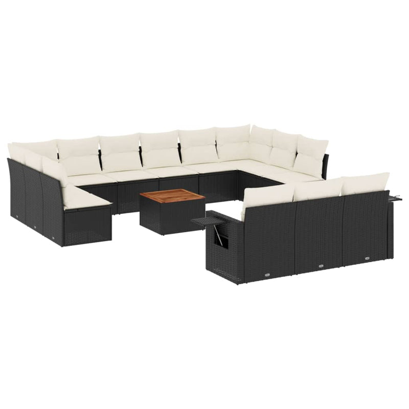 14-delige Loungeset met kussens poly rattan zwart