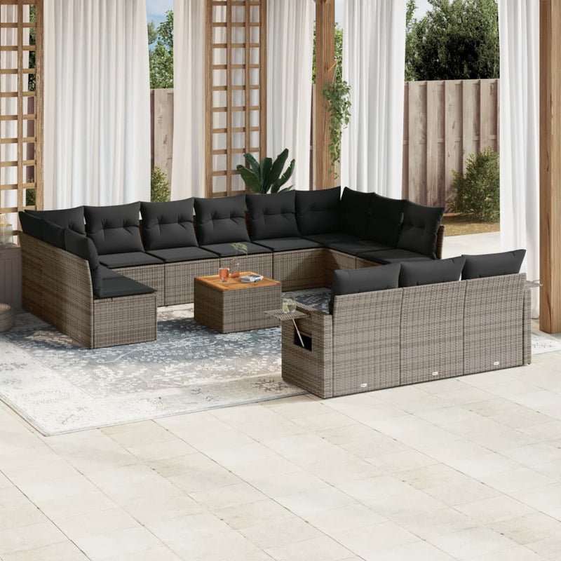 14-delige Loungeset met kussens poly rattan grijs