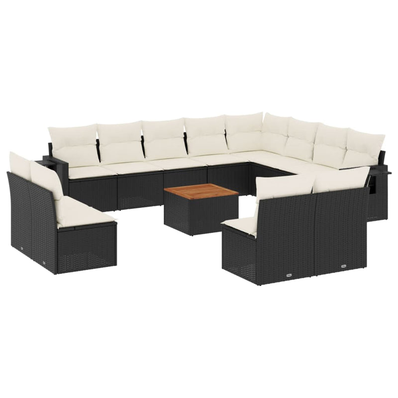 13-delige Loungeset met kussens poly rattan zwart