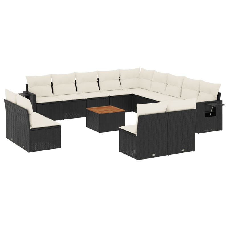 14-delige Loungeset met kussens poly rattan zwart
