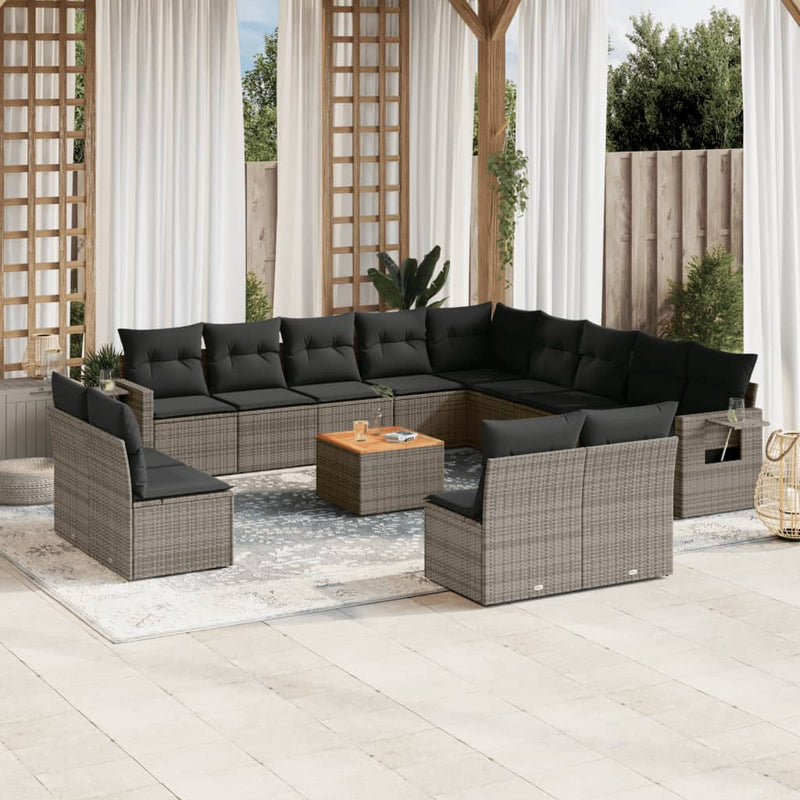 14-delige Loungeset met kussens poly rattan grijs
