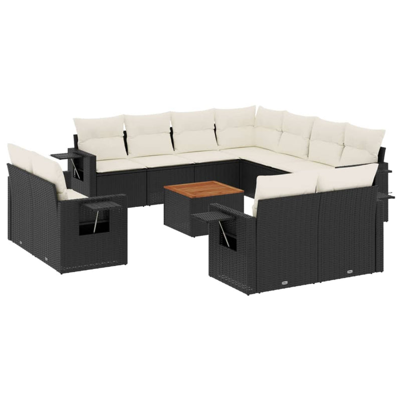 12-delige Loungeset met kussens poly rattan zwart