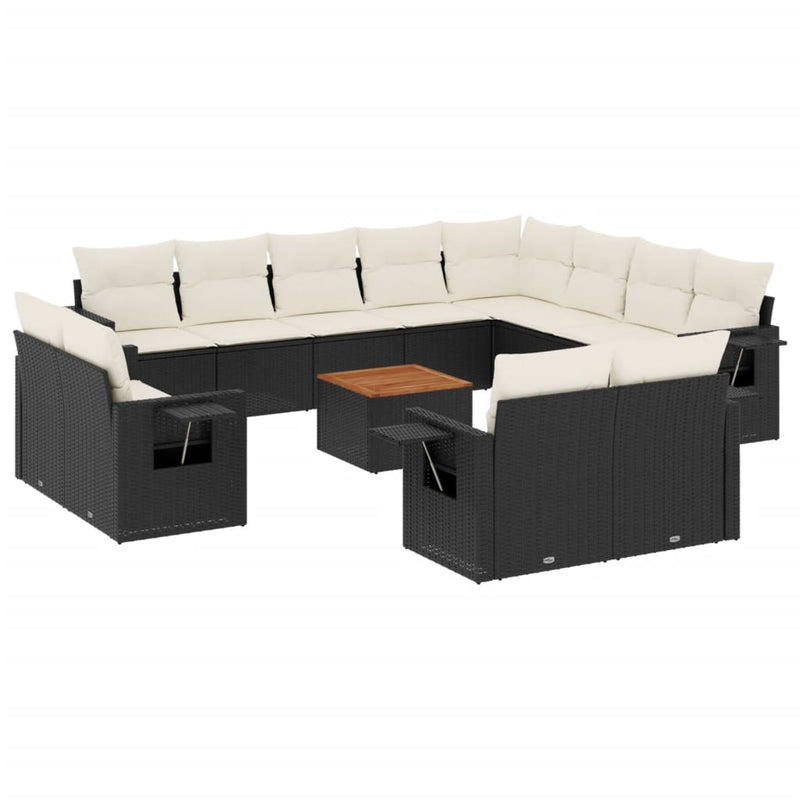 13-delige Loungeset met kussens poly rattan zwart